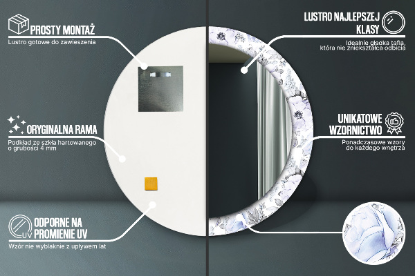 Espelho circular de parede decorativo Rosas azuis