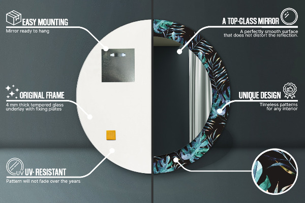 Espelho circular de parede decorativo Folhas exóticas