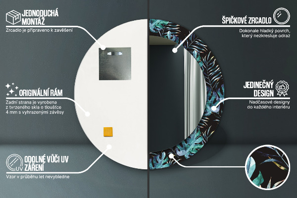 Espelho circular de parede decorativo Folhas exóticas