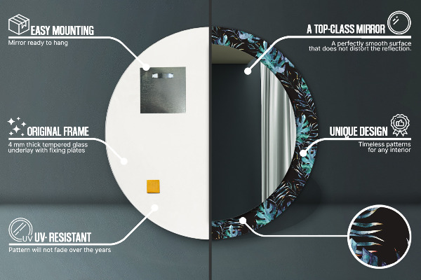 Espelho circular de parede decorativo Folhas exóticas