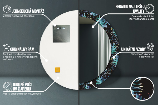 Espelho circular de parede decorativo Folhas exóticas