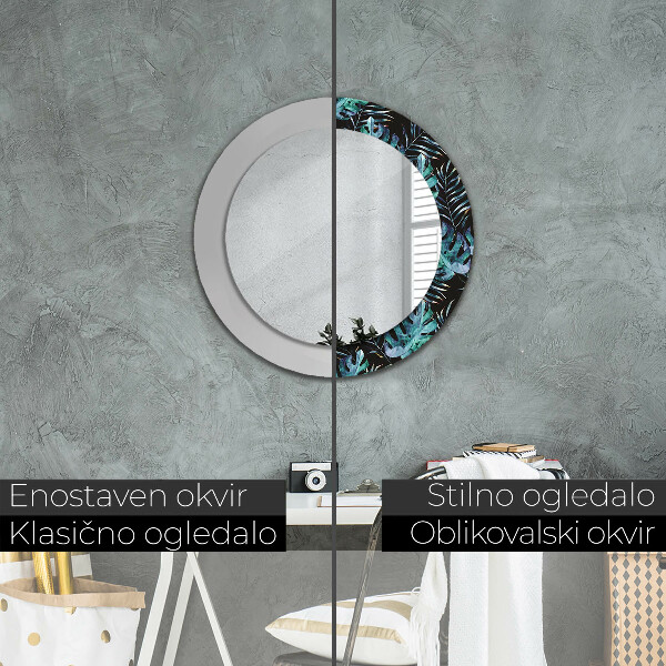 Espelho circular de parede decorativo Folhas exóticas