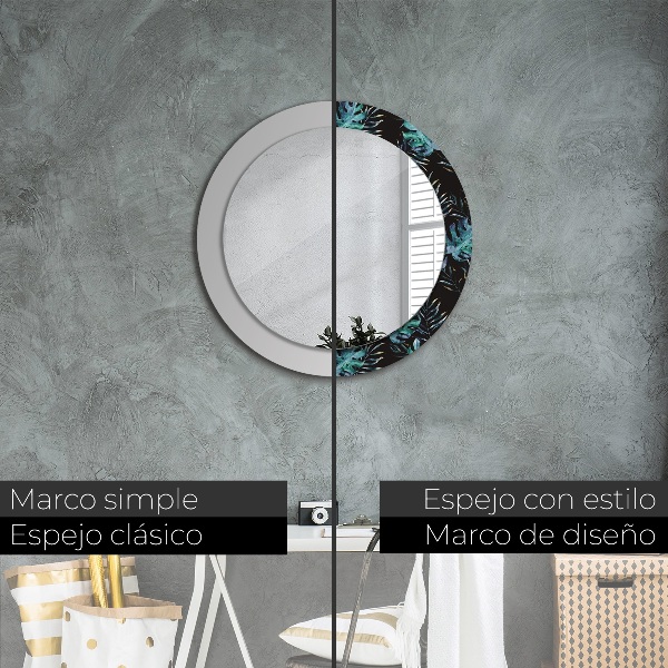 Espelho circular de parede decorativo Folhas exóticas