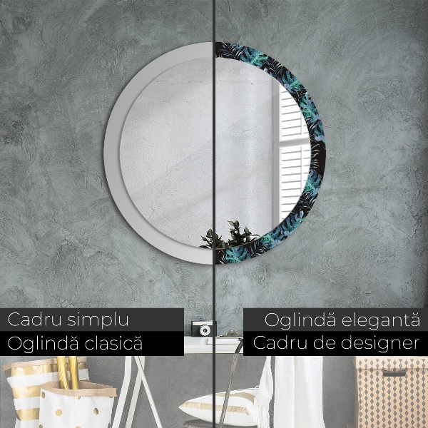 Espelho circular de parede decorativo Folhas exóticas