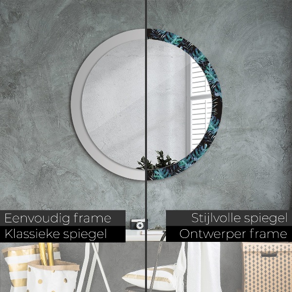 Espelho circular de parede decorativo Folhas exóticas