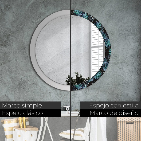 Espelho circular de parede decorativo Folhas exóticas