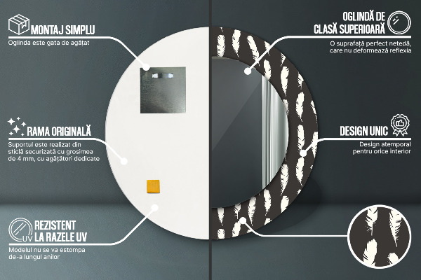 Espelho circular de parede decorativo Penas