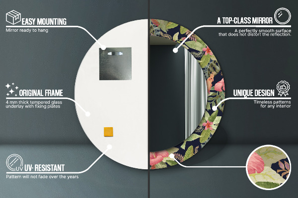 Espelho circular de parede decorativo Flores de hibisco