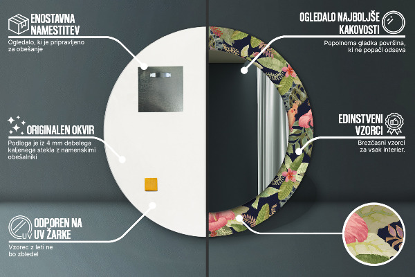 Espelho circular de parede decorativo Flores de hibisco