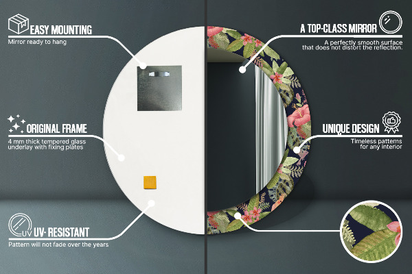 Espelho circular de parede decorativo Flores de hibisco