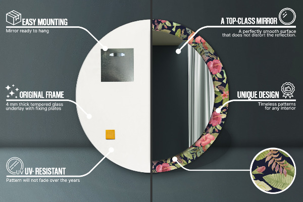 Espelho circular de parede decorativo Flores de hibisco