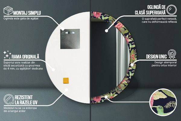 Espelho circular de parede decorativo Flores de hibisco