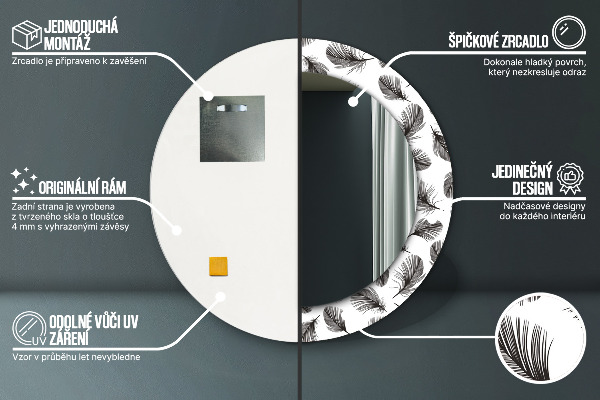 Espelho circular de parede decorativo Penas