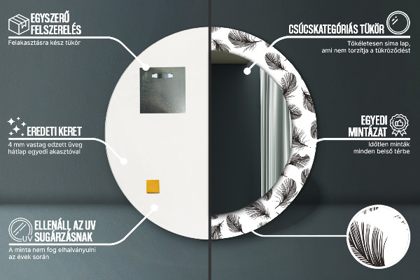 Espelho circular de parede decorativo Penas