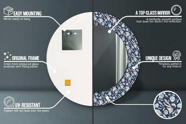 Espelho com moldura impressa redondo Padrão Boho