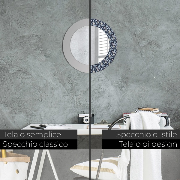Espelho com moldura impressa redondo Padrão Boho