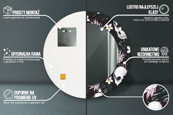 Espelho circular de parede decorativo Flores de caveira