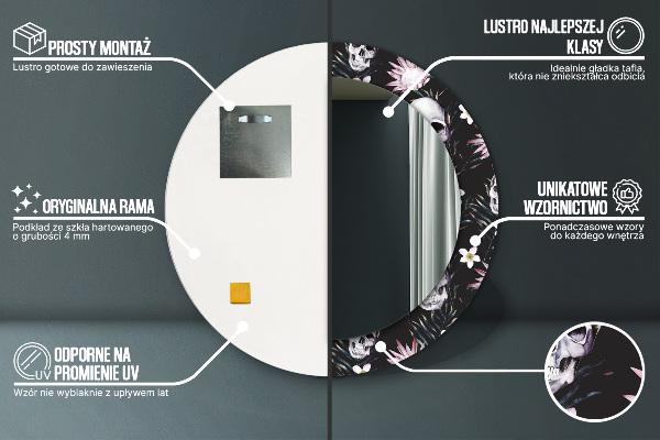 Espelho circular de parede decorativo Flores de caveira