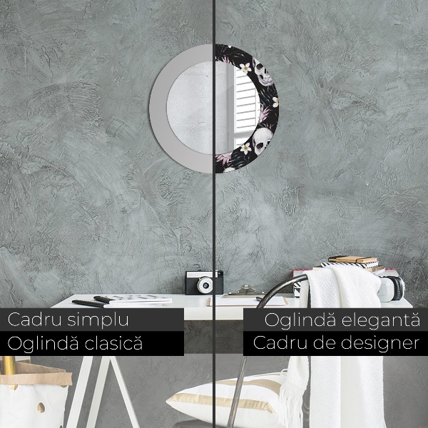 Espelho circular de parede decorativo Flores de caveira