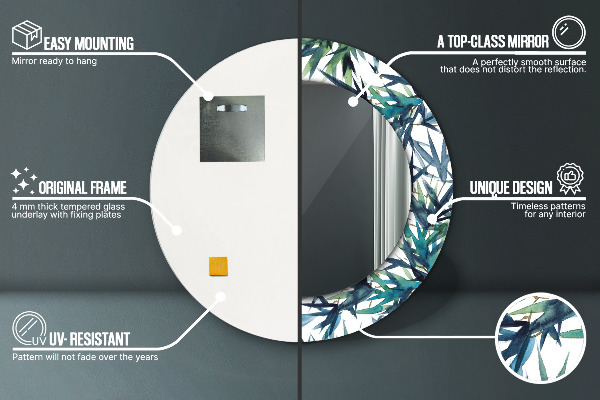 Espelho circular de parede decorativo Palmeiras azuis