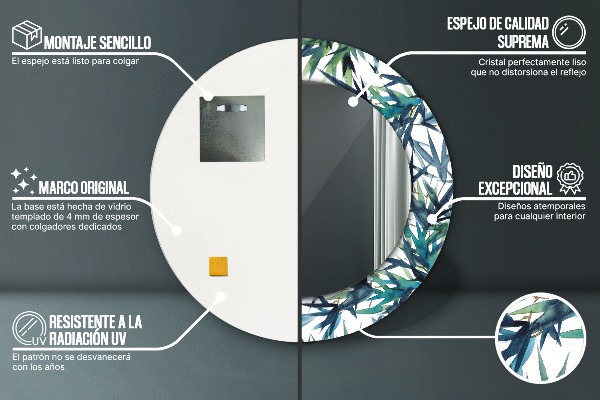 Espelho circular de parede decorativo Palmeiras azuis