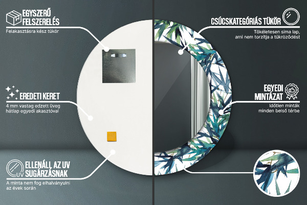 Espelho circular de parede decorativo Palmeiras azuis