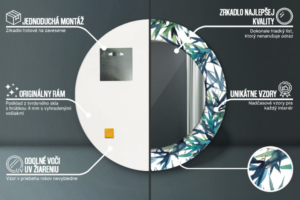 Espelho circular de parede decorativo Palmeiras azuis