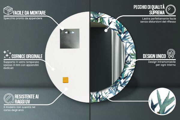 Espelho circular de parede decorativo Palmeiras azuis