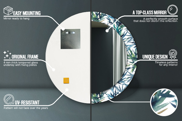 Espelho circular de parede decorativo Palmeiras azuis