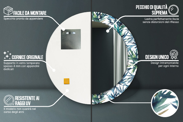 Espelho circular de parede decorativo Palmeiras azuis