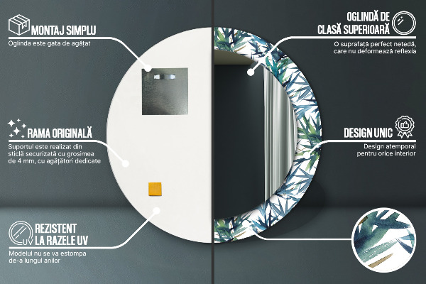 Espelho circular de parede decorativo Palmeiras azuis