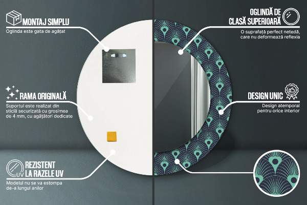 Espelho circular de parede decorativo Padrão floral