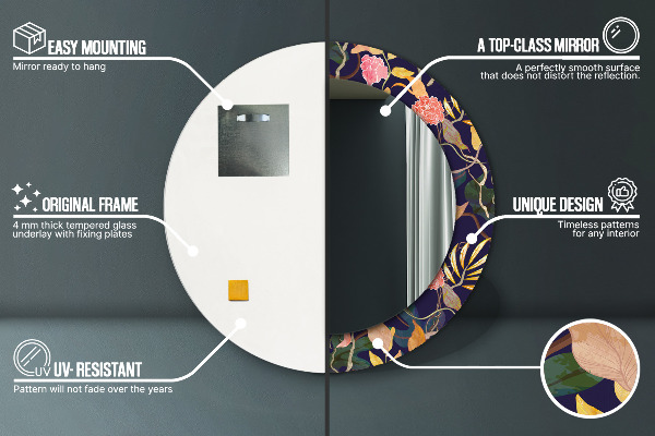 Espelho circular de parede decorativo Plantas de aguarela