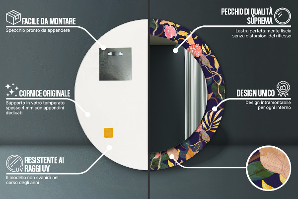 Espelho circular de parede decorativo Plantas de aguarela