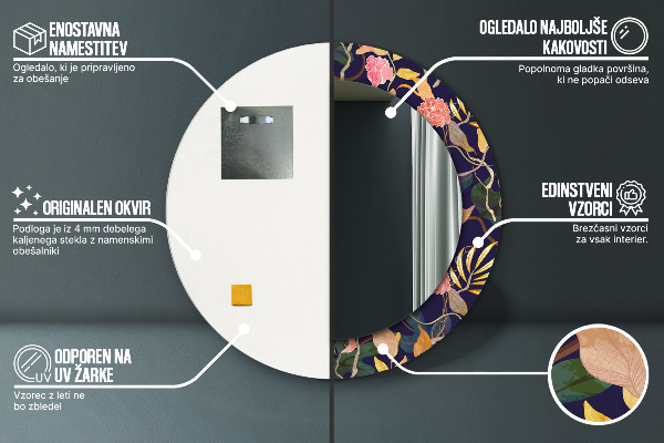 Espelho circular de parede decorativo Plantas de aguarela