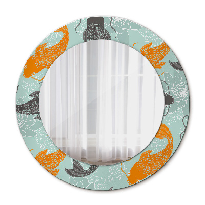 Espelho com moldura impressa redonda Carpa chinesa