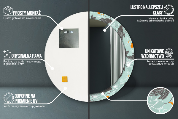 Espelho com moldura impressa redonda Carpa chinesa