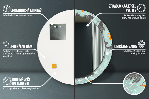 Espelho com moldura impressa redonda Carpa chinesa