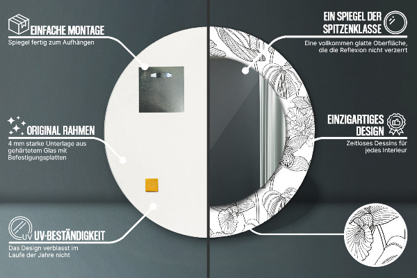 Espelho circular de parede decorativo Padrão floral