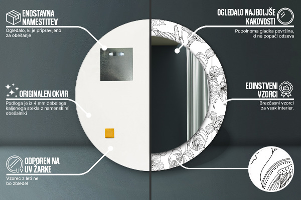 Espelho circular de parede decorativo Padrão floral