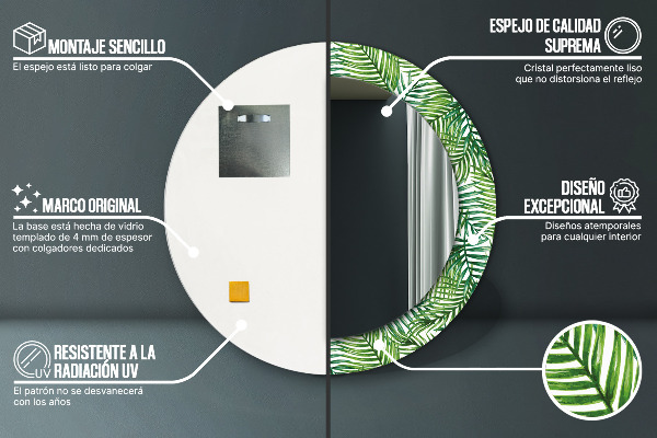 Espelho circular de parede decorativo Palmeira tropical