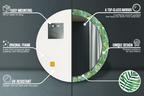 Espelho circular de parede decorativo Palmeira tropical