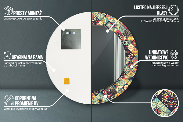 Espelho com moldura impressa redondo Floral étnico