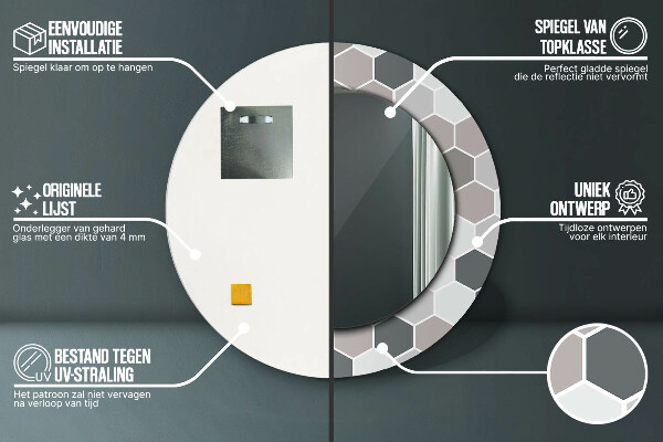 Espelho circular de parede decorativo Padrão hexagonal
