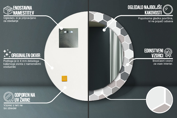 Espelho circular de parede decorativo Padrão hexagonal