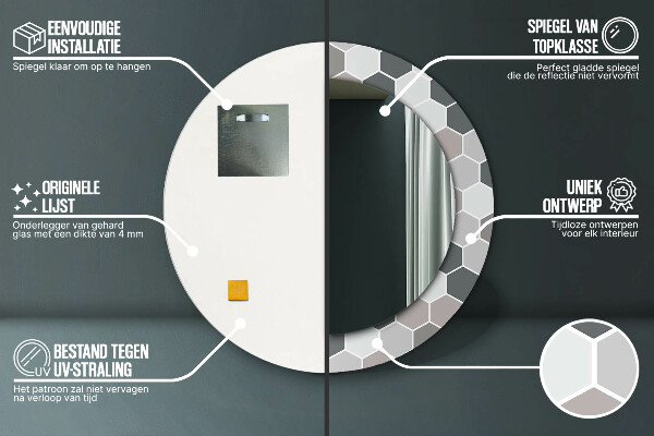 Espelho circular de parede decorativo Padrão hexagonal