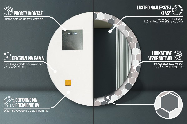 Espelho circular de parede decorativo Padrão hexagonal