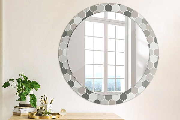 Espelho circular de parede decorativo Padrão hexagonal