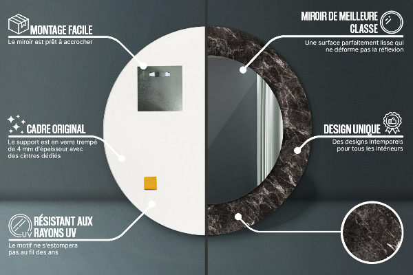 Espelho com moldura impressa redondo Mármore preto