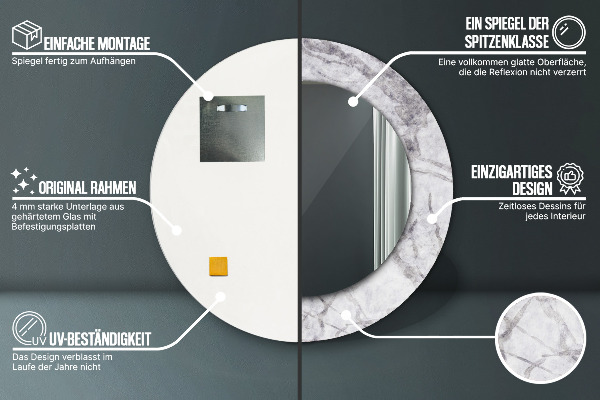 Espelho circular de parede decorativo Mármore branco